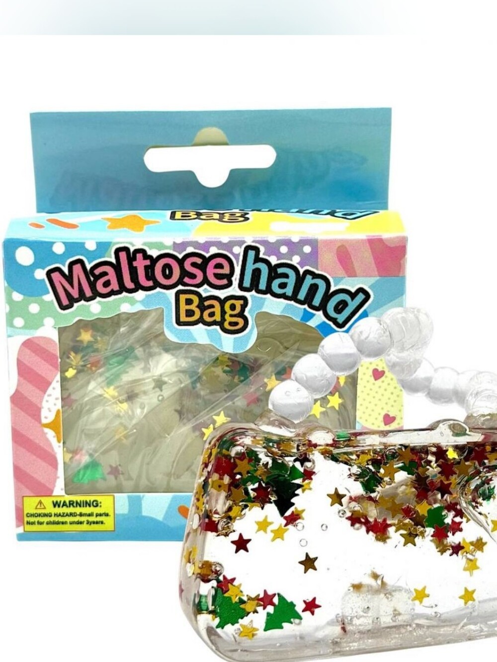 New In Package Maltose Hand Bag Clear Glitter Star Mini Purse Squishy Toy